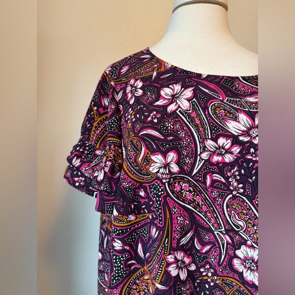 Lane Bryant Whimsical Paisley Tropical Bloomcore Ruffle Bell Sleeve Blouse 16 - Picture 4 of 9